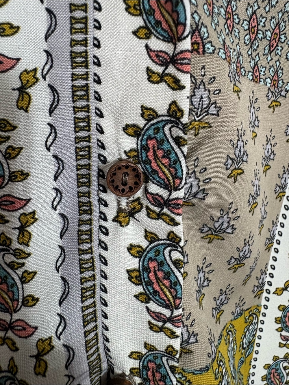 Bucketlist Patchwork Paisley Boho Button Down Blouse Mustard L - Picture 5 of 9